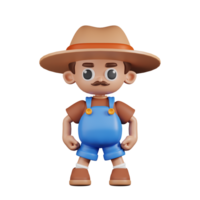 3d Character Farmer Hero Stance Pose. 3d render isolated on transparent backdrop. png