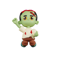 3d Character Zombie Jumping In The Air Pose. 3d render isolated on transparent backdrop. png