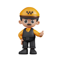 3d Character Taxi Driver Pointing Next Pose. 3d render isolated on transparent backdrop. png