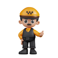 3d Character Taxi Driver Pointing Next Pose. 3d render isolated on transparent backdrop. png