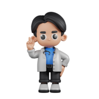 3d personaje médico señalando arriba pose. 3d hacer aislado en transparente fondo. png