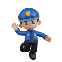 3d Character Policeman Happy Pose. 3d render isolated on transparent backdrop. png