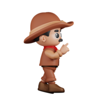 3d Charakter Cowboy berühren Pose. 3d machen isoliert auf transparent Hintergrund. png