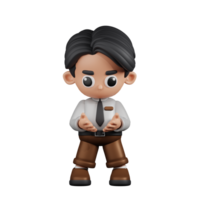3d Character Businessman Holding Something Pose. 3d render isolated on transparent backdrop. png