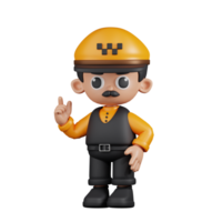 3d Character Taxi Driver Giving Advise Pose. 3d render isolated on transparent backdrop. png