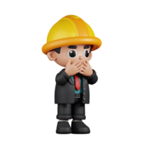 3d Character Engineer Affraid Pose. 3d render isolated on transparent backdrop. png