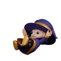 3d Character Wizard Falling Pose. 3d render isolated on transparent backdrop. png