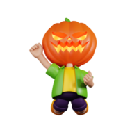 3d Character Pumpkin Jumping In The Air Pose. 3d render isolated on transparent backdrop. png