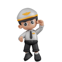 3d Character Pilot Congrats Pose. 3d render isolated on transparent backdrop. png