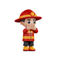 3d Character Firefighter Affraid Pose. 3d render isolated on transparent backdrop. png