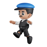 3d Character Driver Jumping Pose. 3d render isolated on transparent backdrop. png