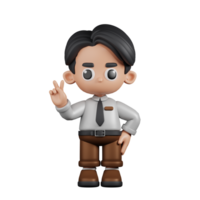 3d Character Businessman Showing Peace Sign Pose. 3d render isolated on transparent backdrop. png