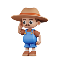 3d personagem agricultor dando saudação. 3d render isolado em transparente pano de fundo. png