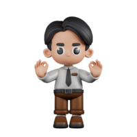 3d Character Businessman Giving Ok Hand Gesture Pose. 3d render isolated on transparent backdrop. png