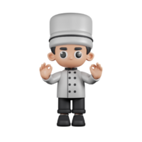 3d Character Chef Giving Ok Hand Gesture Pose. 3d render isolated on transparent backdrop. png