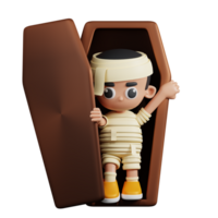 3d Character Mummy Out From A Coffin Pose. 3d render isolated on transparent backdrop. png
