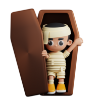 3d personnage Momie en dehors de une cercueil pose. 3d rendre isolé sur transparent toile de fond. png