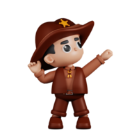 3d personagem xerife olhando vitorioso pose. 3d render isolado em transparente pano de fundo. png