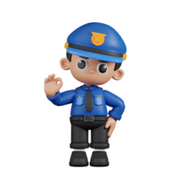 3d personnage policier donnant D'accord signe pose. 3d rendre isolé sur transparent toile de fond. png