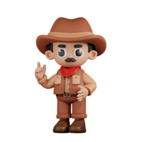 3d Character Cowboy Giving Advise Pose. 3d render isolated on transparent backdrop. png