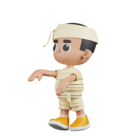 3d personaje momia con un zombi pose. 3d hacer aislado en transparente fondo. png