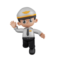 3d Character Pilot Happy Pose. 3d render isolated on transparent backdrop. png