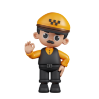 3d personaje Taxi conductor dando Okay firmar pose. 3d hacer aislado en transparente fondo. png