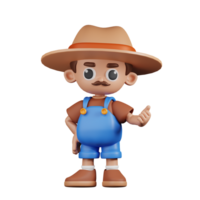 3d Character Farmer Pointing Next Pose. 3d render isolated on transparent backdrop. png