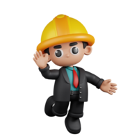 3d Character Engineer Happy Pose. 3d render isolated on transparent backdrop. png