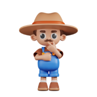 3d personnage agriculteur curieuse pose. 3d rendre isolé sur transparent toile de fond. png