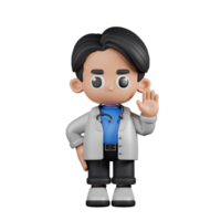 3d Character Doctor Hands Up Pose. 3d render isolated on transparent backdrop. png