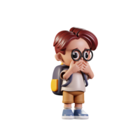 3d Character Student Afraid Pose. 3d render isolated on transparent backdrop. png