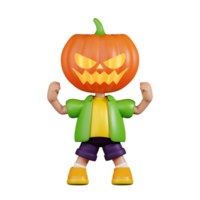 3d Character Pumpkin Looking Strong Pose. 3d render isolated on transparent backdrop. png