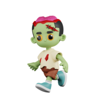 3d Character Zombie Running Pose. 3d render isolated on transparent backdrop. png