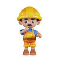 3d personagem construtor quieto pose. 3d render isolado em transparente pano de fundo. png