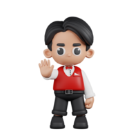 3d Character Waitress Doing The Stop Sign Pose. 3d render isolated on transparent backdrop. png