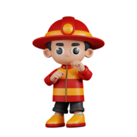 3d Character Firefighter Ready To Fight Pose. 3d render isolated on transparent backdrop. png