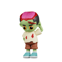 3d Character Zombie Worry Pose. 3d render isolated on transparent backdrop. png