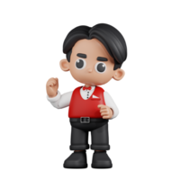 3d Character Waitress Congratulation Pose. 3d render isolated on transparent backdrop. png