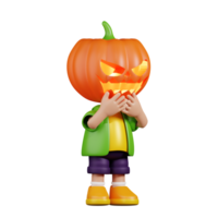 3d Character Pumpkin Affraid Pose. 3d render isolated on transparent backdrop. png