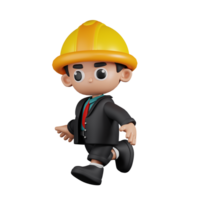 3d Character Engineer Running Pose. 3d render isolated on transparent backdrop. png