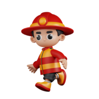 3d Character Firefighter Running Pose. 3d render isolated on transparent backdrop. png