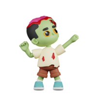 3d Character Zombie Looking Victorious Pose. 3d render isolated on transparent backdrop. png