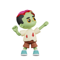 3d Charakter Zombie suchen siegreich Pose. 3d machen isoliert auf transparent Hintergrund. png