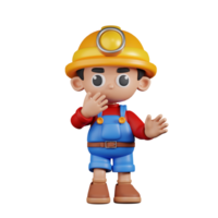 3d Character Miner Surprised Pose. 3d render isolated on transparent backdrop. png