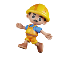 3d personagem construtor feliz pulando pose. 3d render isolado em transparente pano de fundo. png