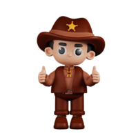 3d Charakter Sheriff geben ein Daumen oben Pose. 3d machen isoliert auf transparent Hintergrund. png