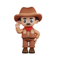 3d Character Cowboy Pointing Up Pose. 3d render isolated on transparent backdrop. png