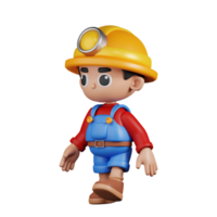 3d Character Miner Walking Pose. 3d render isolated on transparent backdrop. png