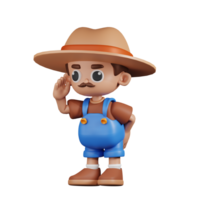 3d Character Farmer Looking for Something Pose. 3d render isolated on transparent backdrop. png